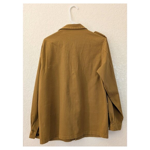 Mustard Cotton-Linen Field Jacket w/ Utility Pockets & Epaulets - Picture 2 of 3